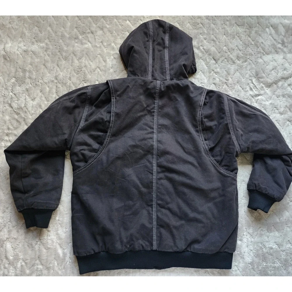 Berne Kids Black Canvas Hooded Workwear Jacket L Cotton Duck Zip Up Coat
